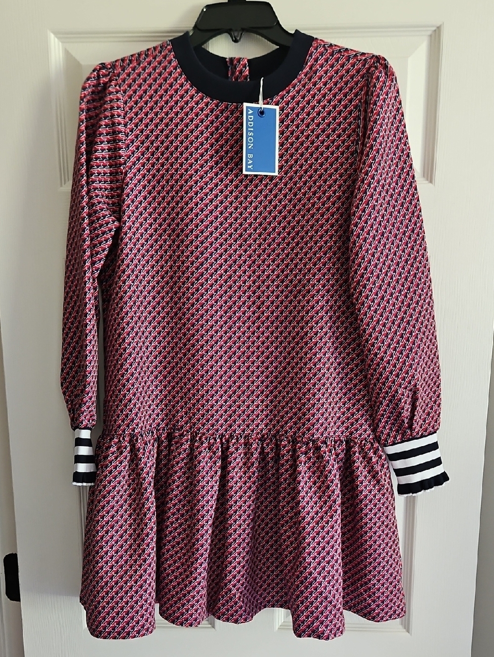 Addison Bay Long Sleeve Mini Vine Dress: Navy/Cherry/White Stars: XS